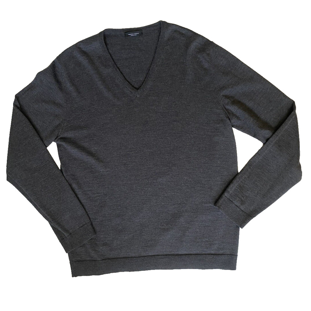 Roberto Collina Sweater Mens Size EU 54 XL Gray Pullover 100% Merino Wool Preppy
